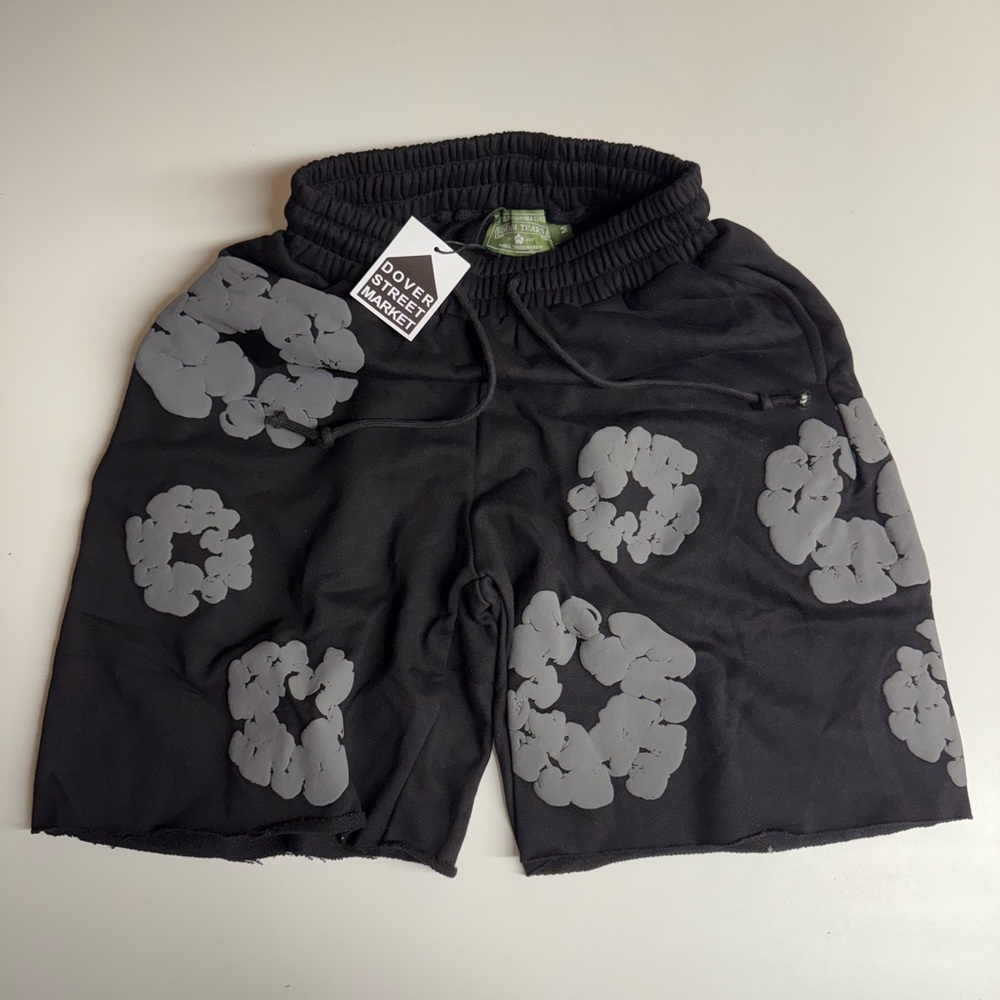 Black Shorts with Gray Floral Pattern